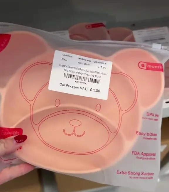 Pink silicone baby suction plate.