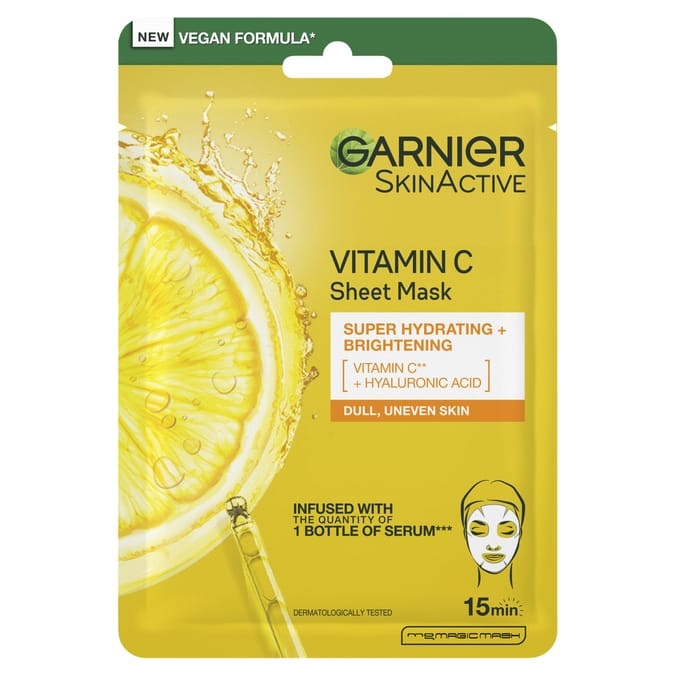 Garnier SkinActive Vitamin C sheet mask.