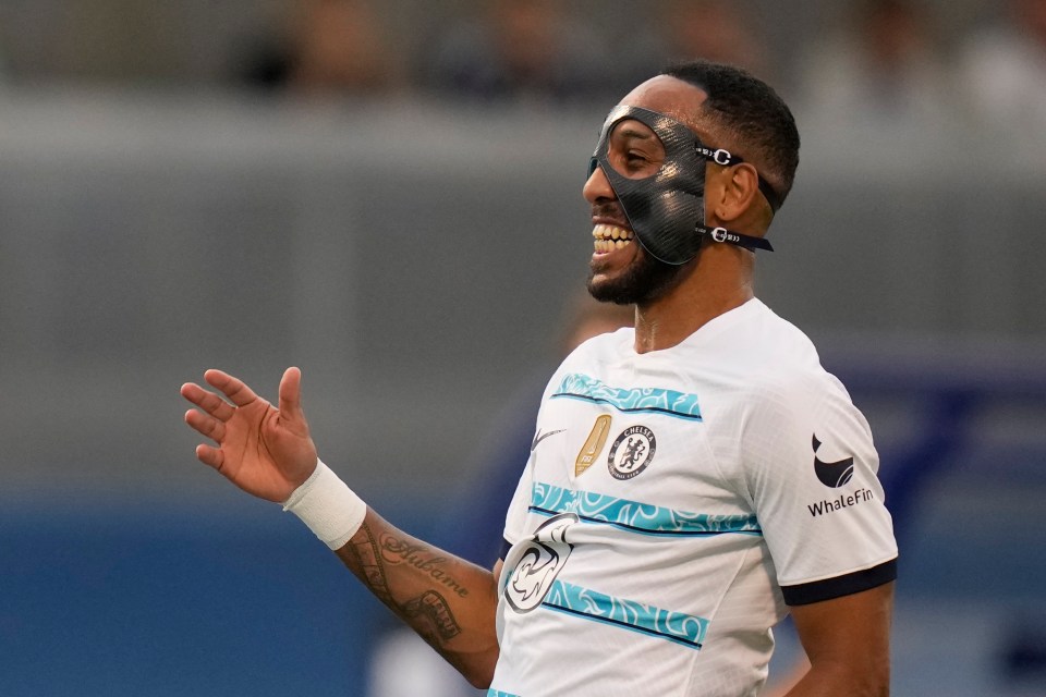 Aubameyang wore a face mask on his Chelsea debut