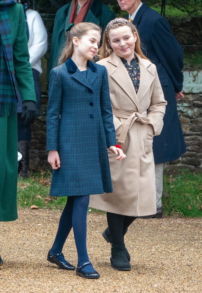 Princess Charlotte and Mia Tindall at Sandringham Church on Christmas Day.