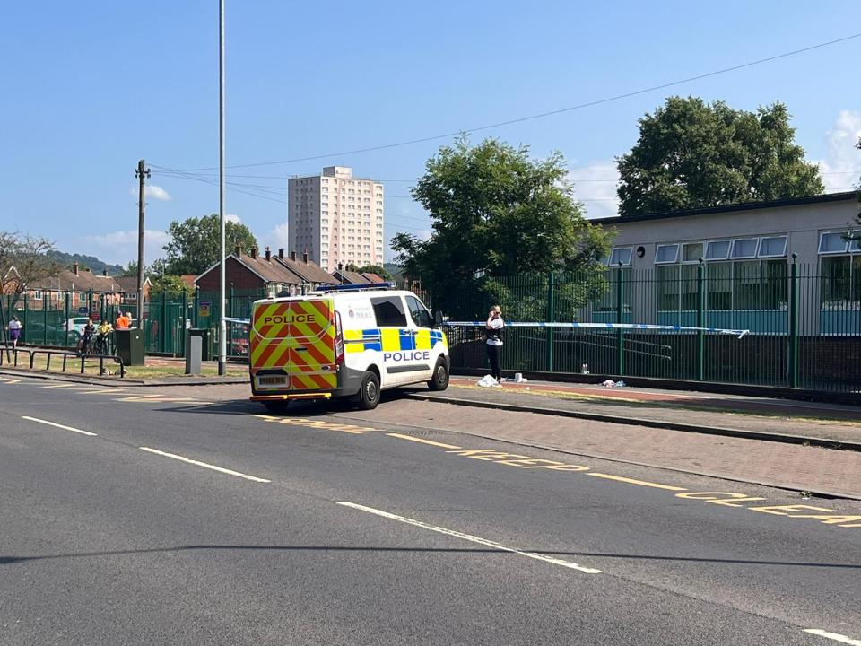 Police at the scene outside Corpus Christi Catholic Primary School on Cargo Fleet Lane in Middlesbrough