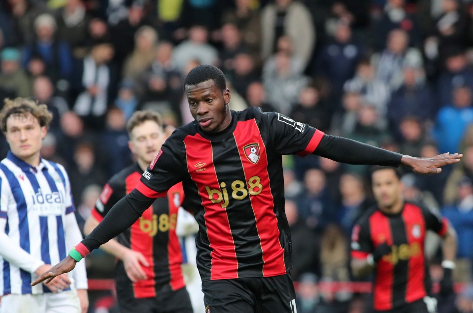 Dango Ouattara of Bournemouth celebrating a goal.