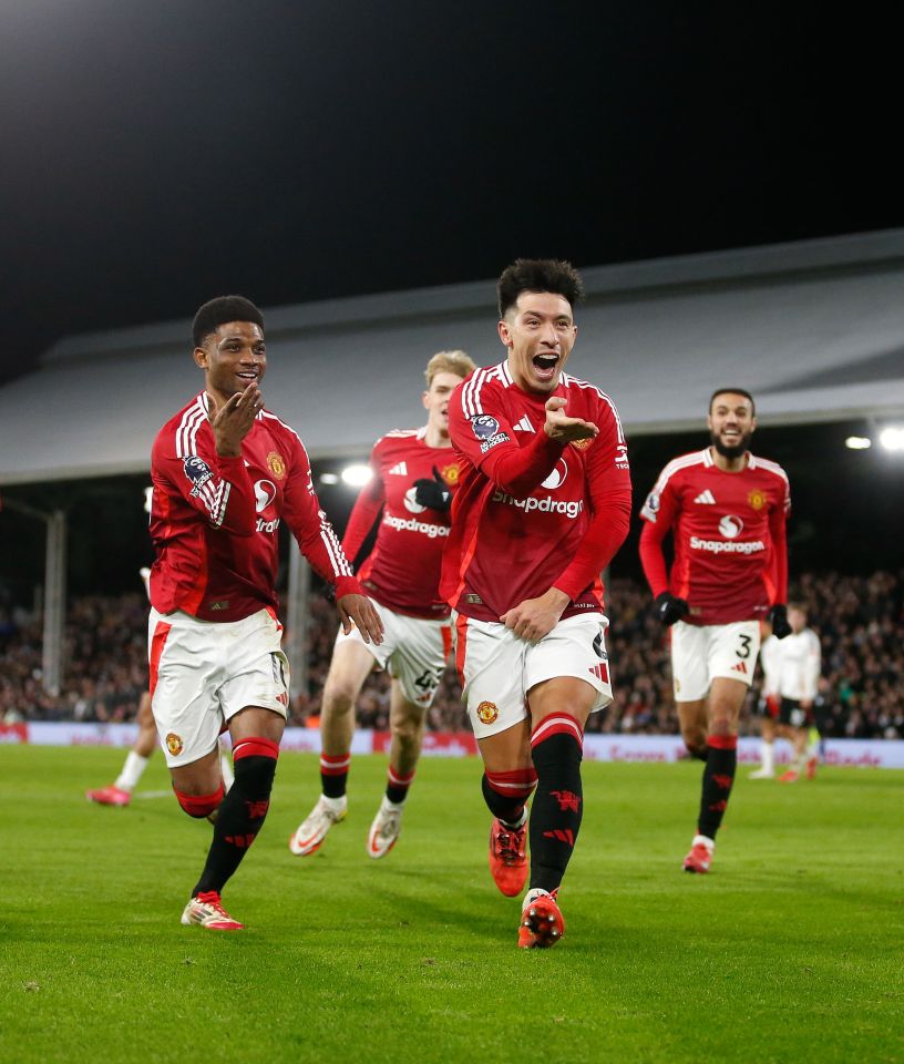 Manchester United players celebrating a goal.