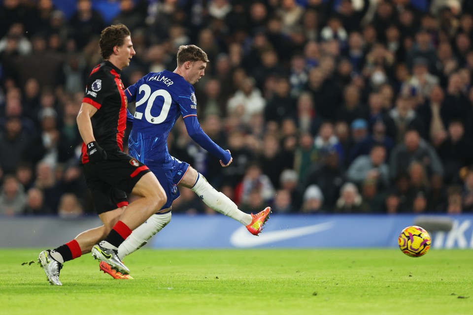 Cole Palmer of Chelsea scoring a goal.