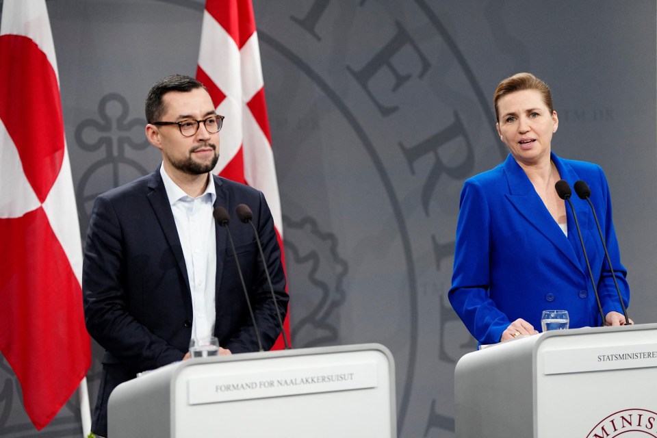 Danish and Greenlandic prime ministers at a press conference.