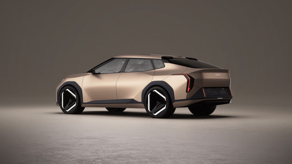 Rear view of a gold Kia Concept EV3.