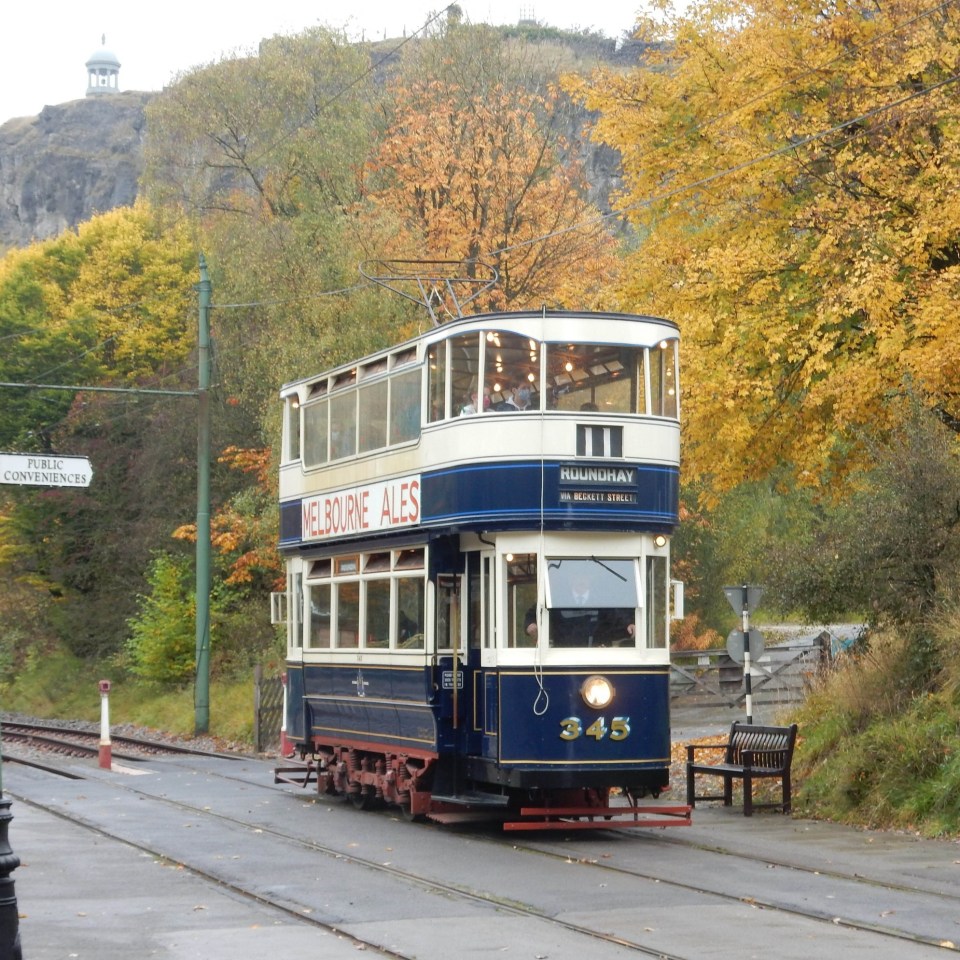 Tram at Crich Tramway Village.