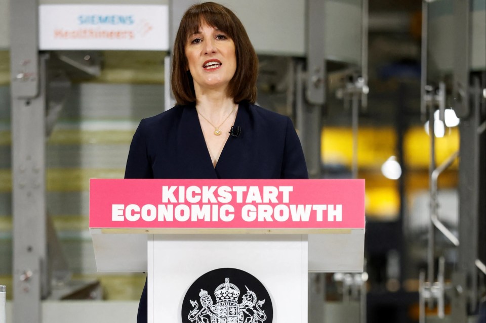 Rachel Reeves speaking at a podium; the podium says "Kickstart Economic Growth".