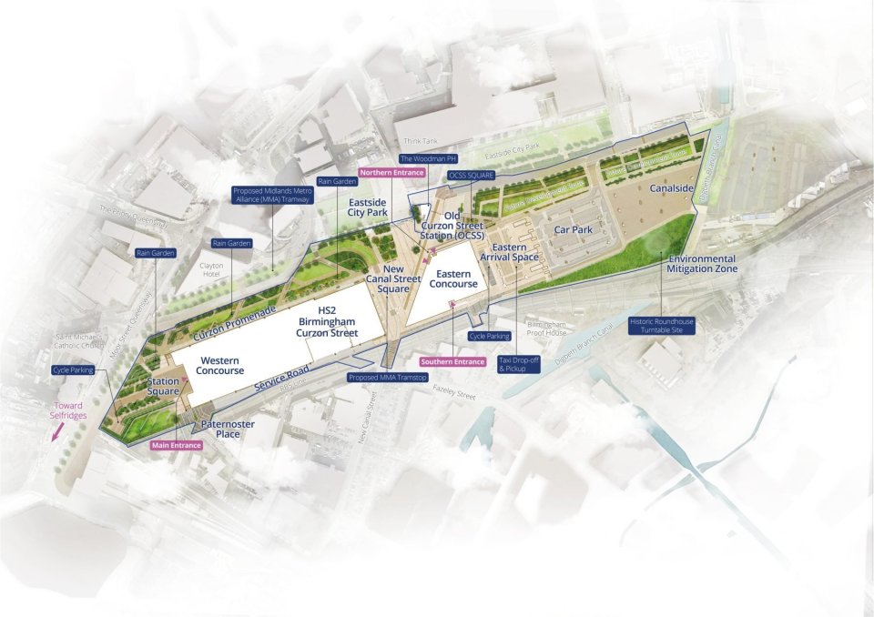 Illustration of Curzon Birmingham Train Station layout.