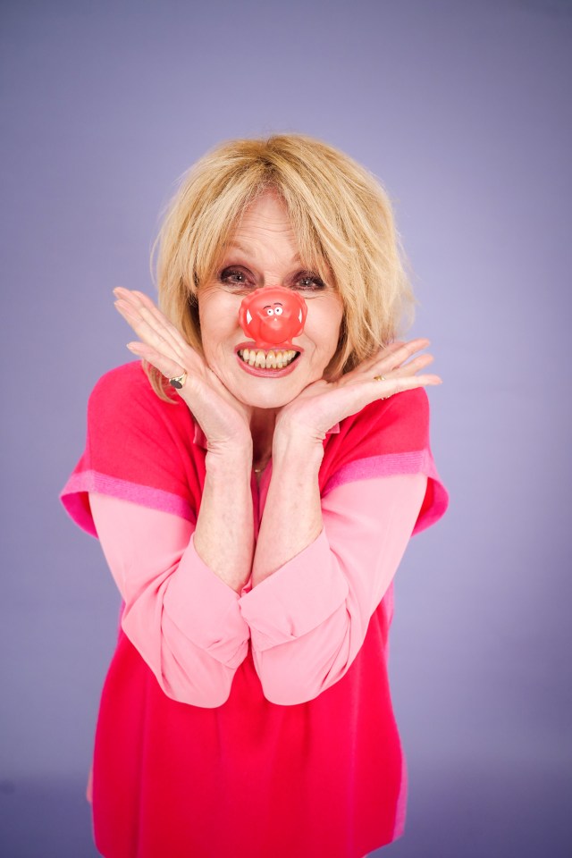 Joanna Lumley wearing a red nose for Comic Relief.