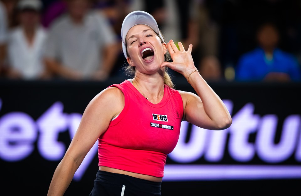 Danielle Collins celebrates a tennis victory.