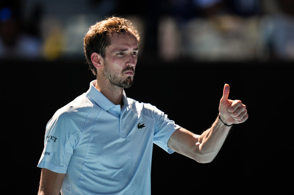 Daniil Medvedev giving a thumbs up at the Australian Open.