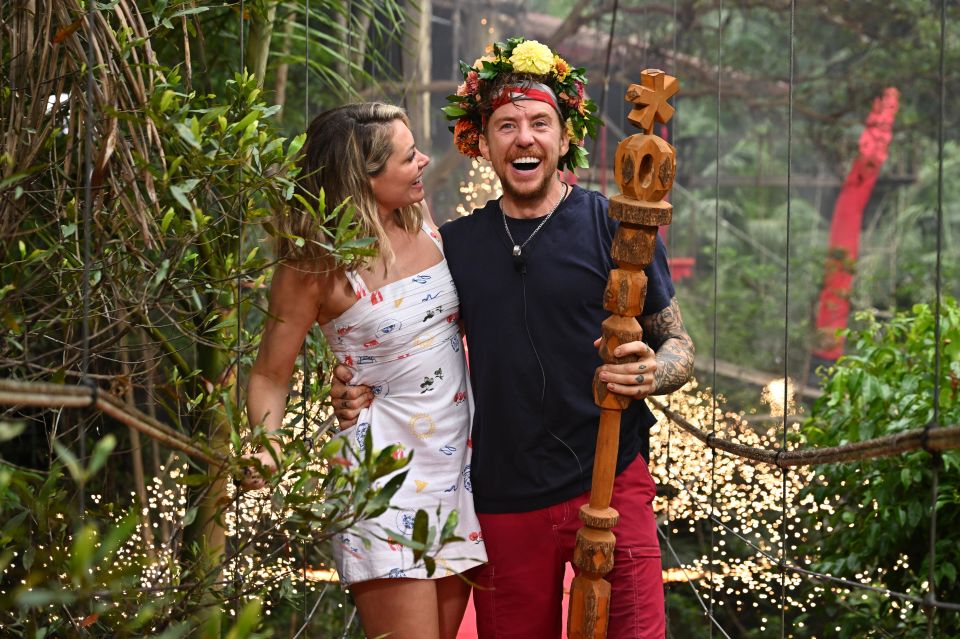 Danny Jones, crowned King of the Jungle, with his wife.