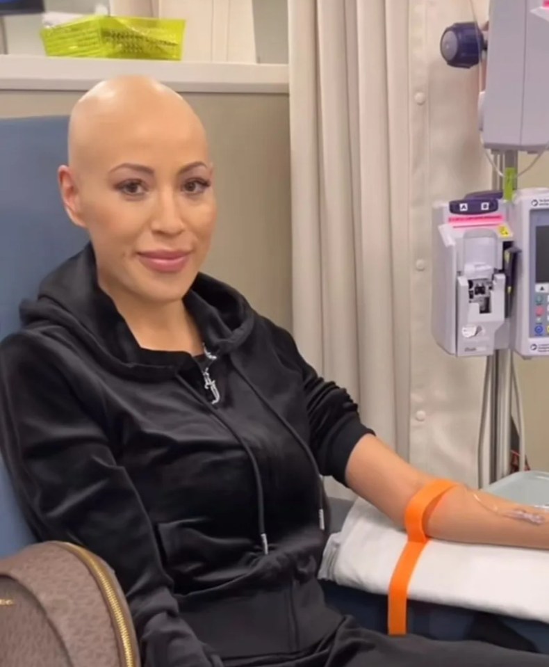 Woman receiving chemotherapy treatment.