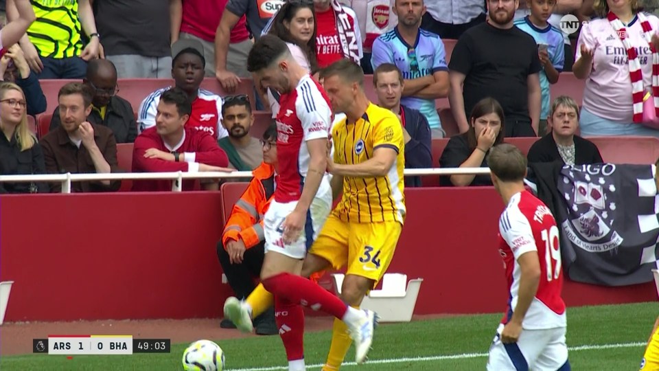 Declan Rice was sent off after being booted from behind by Joel Veltman