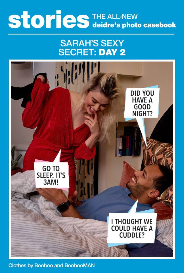 Illustration of a couple in bed, with speech bubbles showing their playful banter.