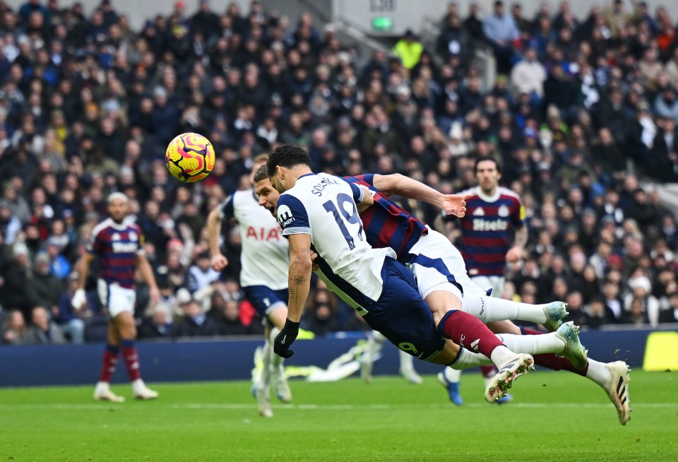 Dominic Solanke of Tottenham Hotspur scores a goal.