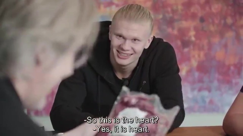 Erling Haaland holding a package of cow heart.