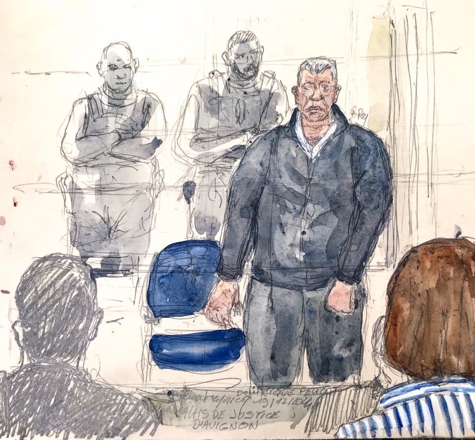 Courtroom sketch of Dominique Pelicot during his trial.