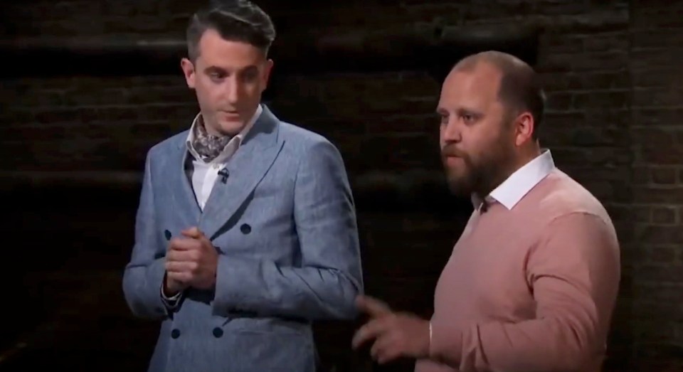 Two men on Dragon's Den discussing their gin company.