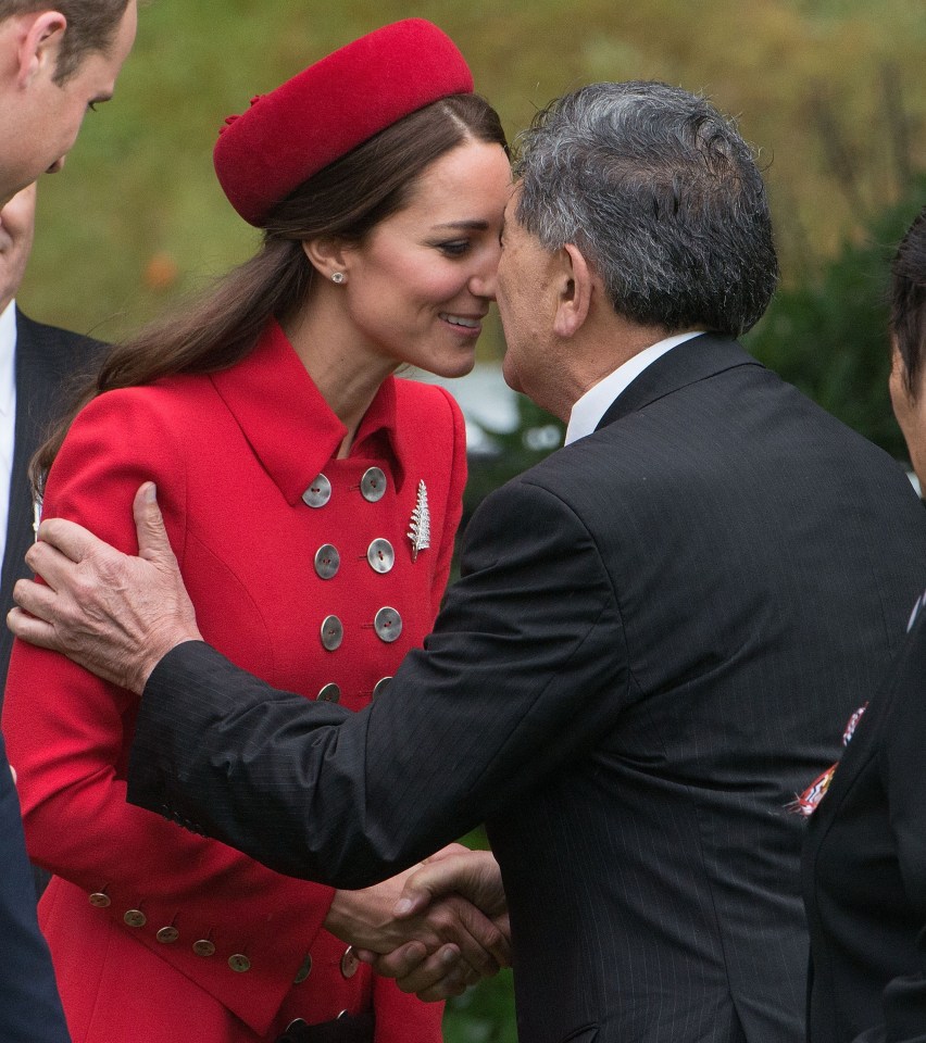 The Duchess of Cambridge receives a hongi.