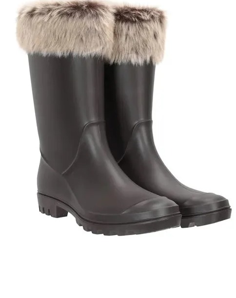 Brown rain boots with faux fur trim, on sale.