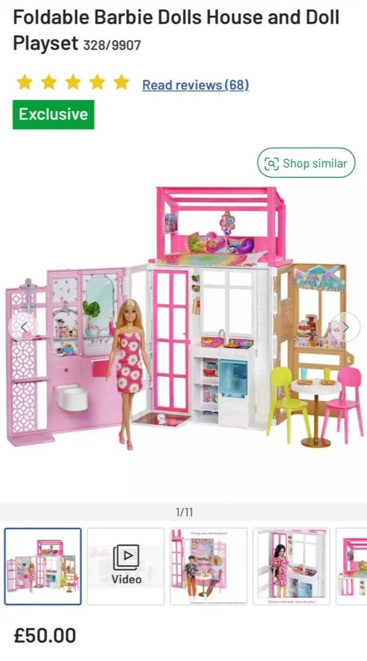 Foldable Barbie dolls house and doll playset.