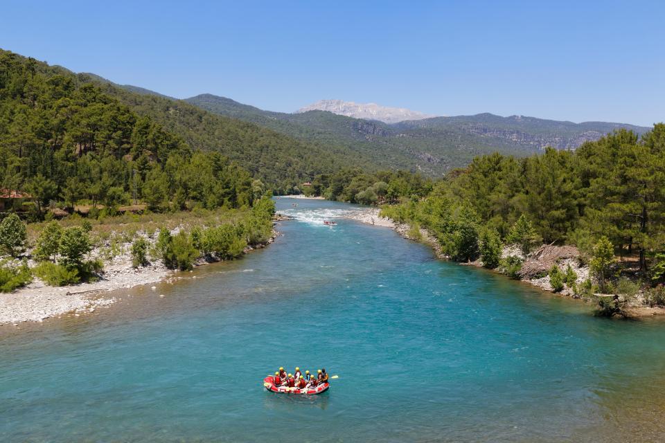 Rafters on the Koprucay River in Turkey's Koprulu Canyon National Park.