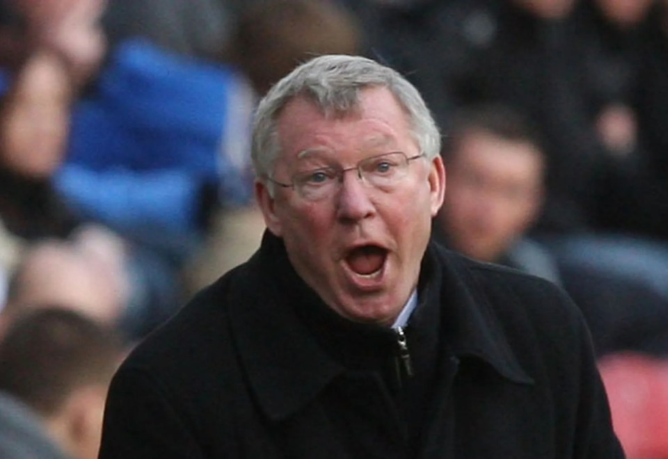 Sir Alex Ferguson, Manchester United manager, shouting instructions.