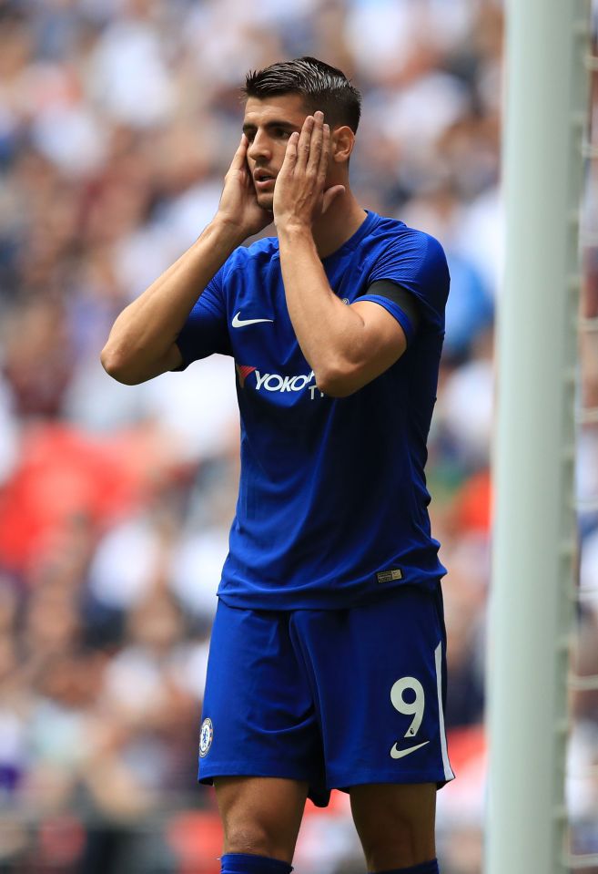 Alvaro Morata of Chelsea reacting to a missed chance.