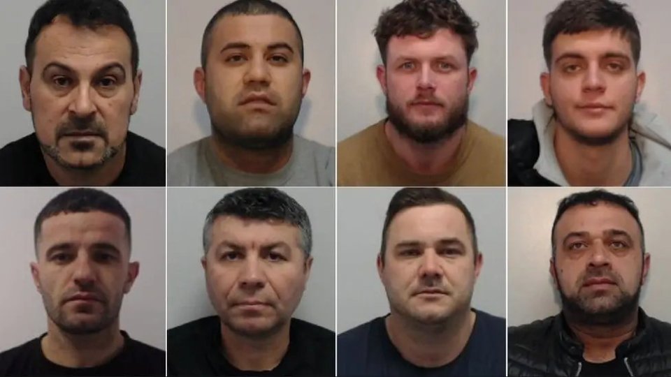 Mugshots of eight men jailed for life for murder and kidnap.