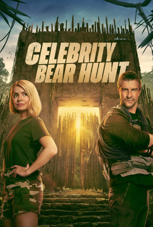 Holly Willoughby and Bear Grylls in Celebrity Bear Hunt.