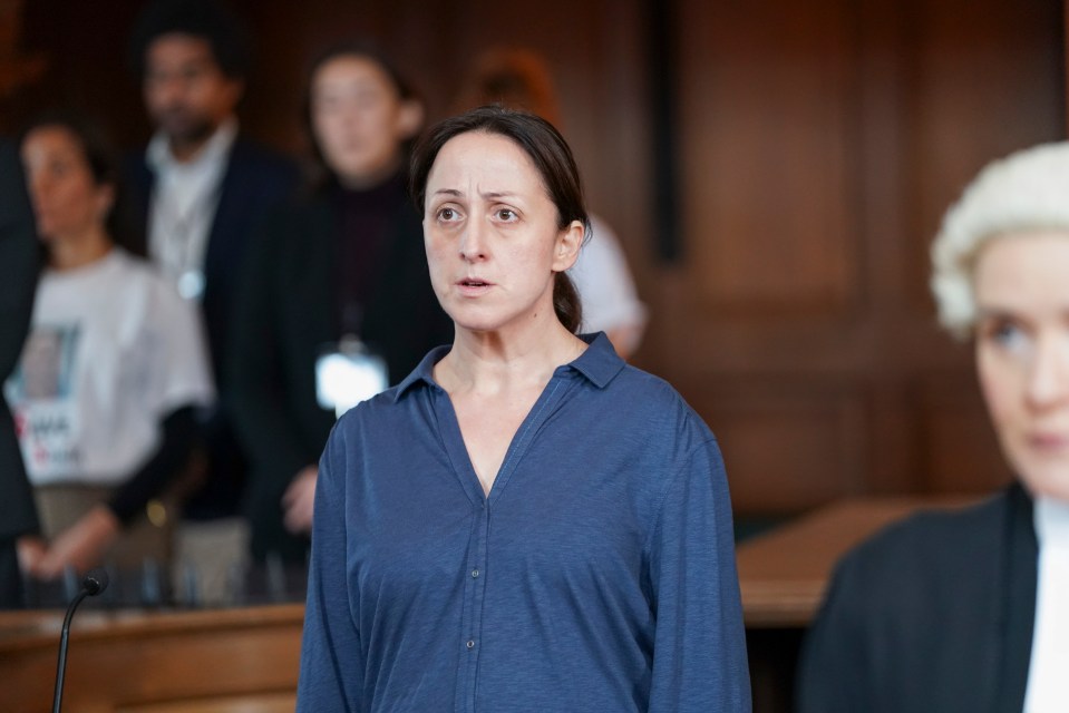 Sonia Fowler in a courtroom scene from EastEnders.