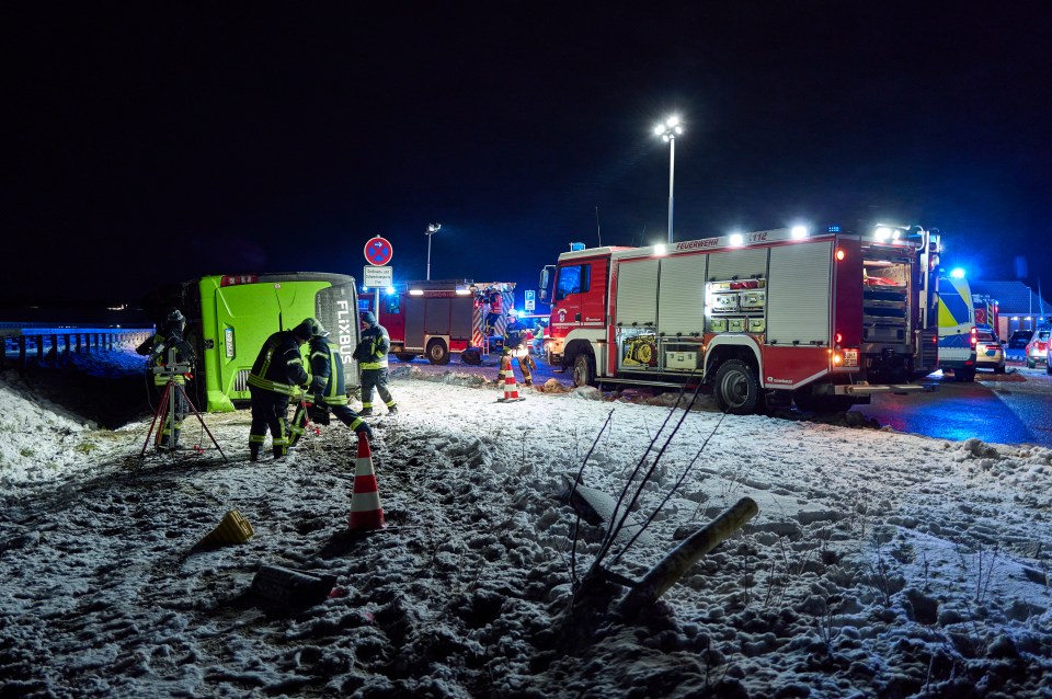 Emergency responders at the scene of a bus accident.