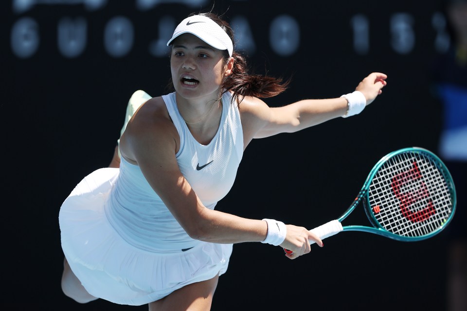 Emma Raducanu playing tennis.