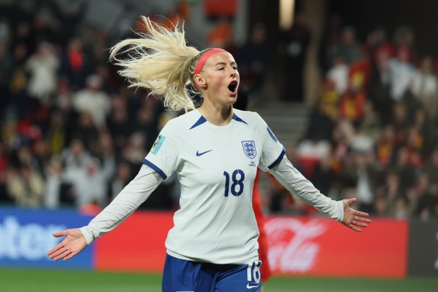 Chloe Kelly of England celebrating a goal.