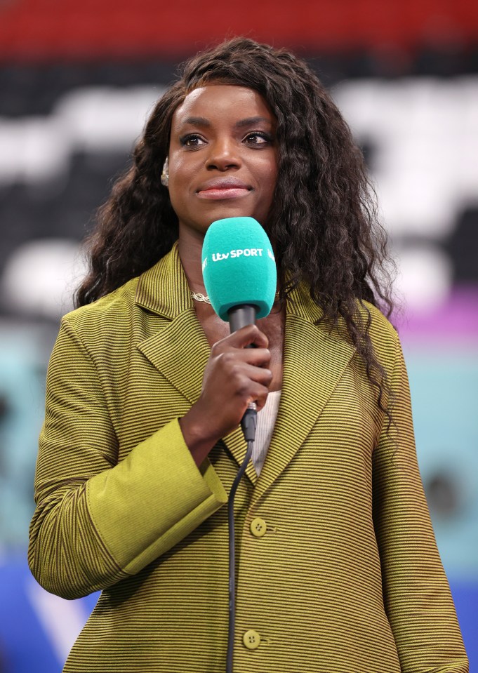 Eni Aluko of ITV Sport at a FIFA World Cup match.