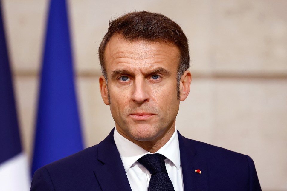 President Emmanuel Macron delivers a statement to the press.