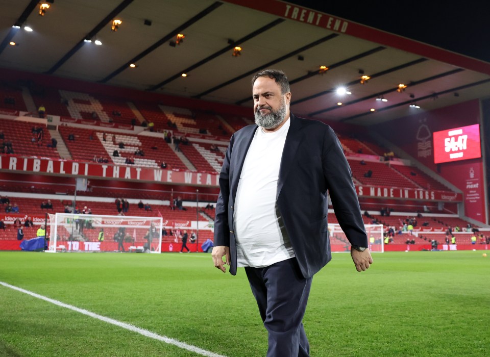 Evangelos Marinakis, owner of Nottingham Forest, at a football match.