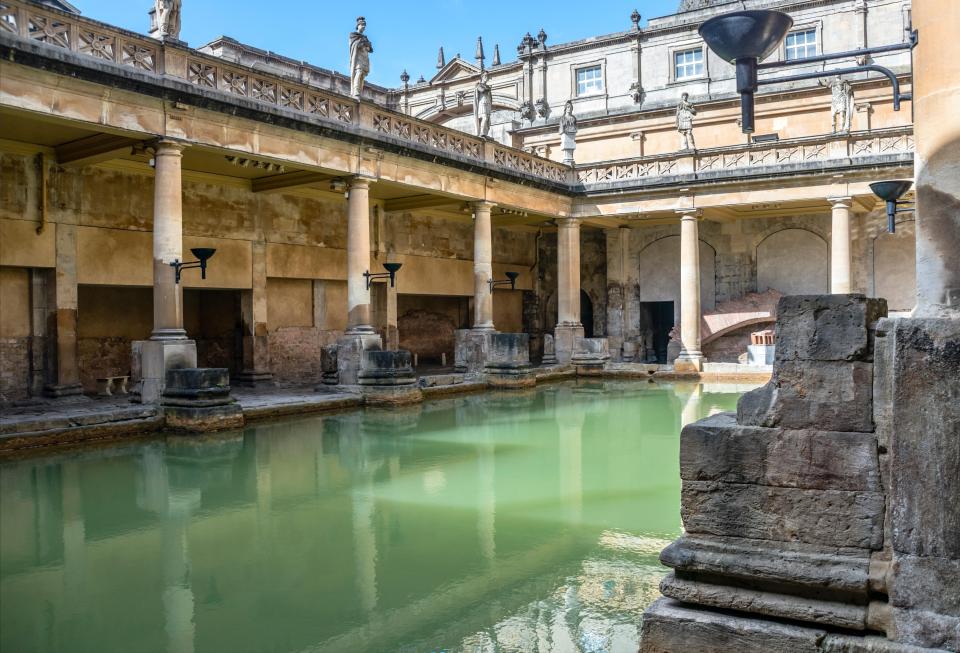 The Great Bath at the Roman Baths in Bath, England.