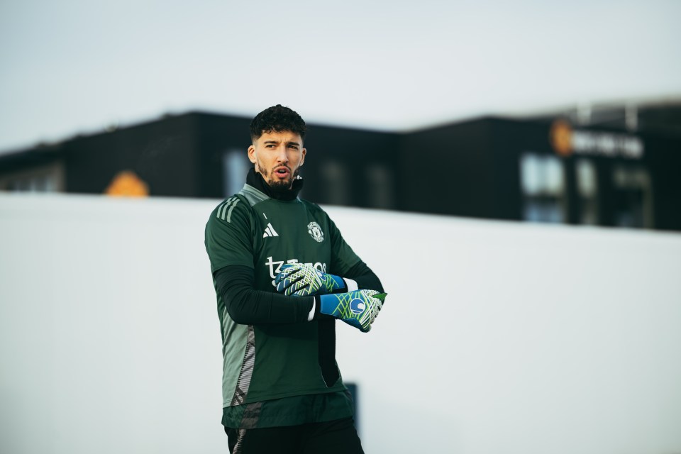 Altay Bayindir of Manchester United in training.