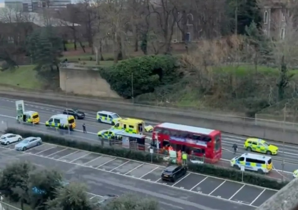 Emergency responders at the scene of a fatal stabbing on a bus.