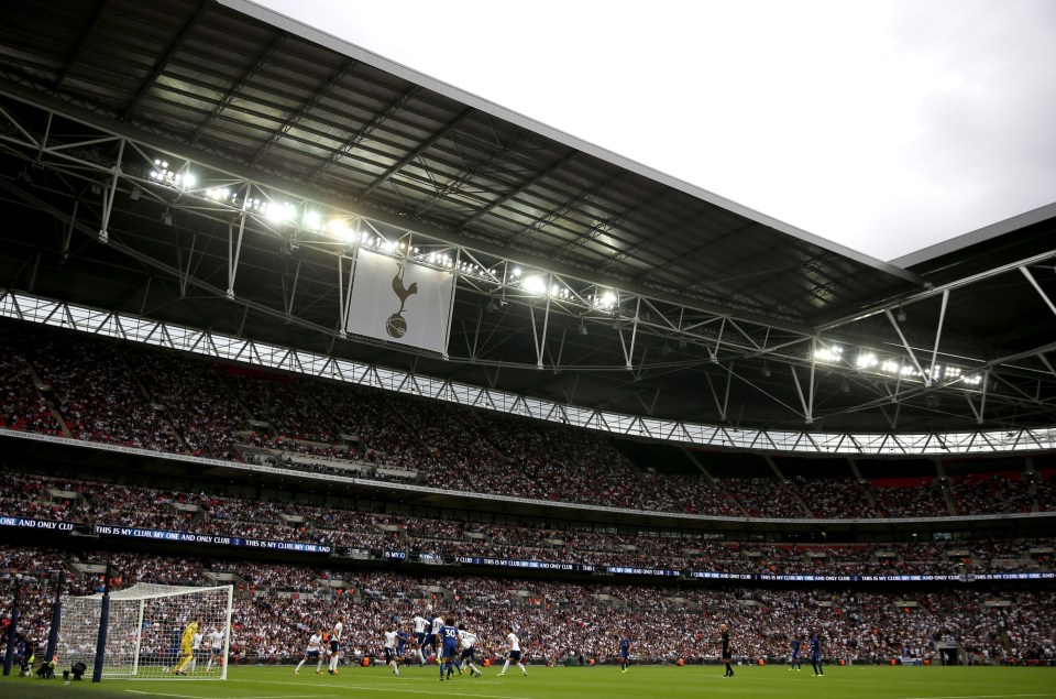 Wembley Stadium during a Tottenham Hotspur and Chelsea Premier League match.