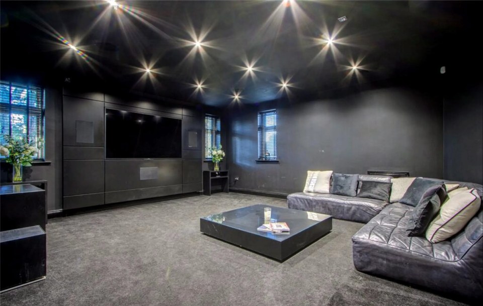 Home theater in Charlotte Crosby's mansion.