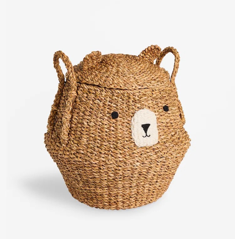 Bear-shaped seagrass hamper.