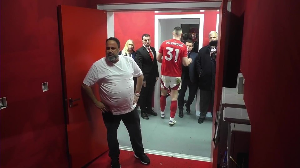 Nottingham Forest owner and players in the locker room.