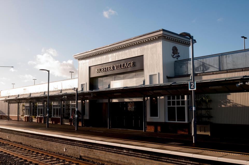 Bicester Village railway station in Oxfordshire, UK.