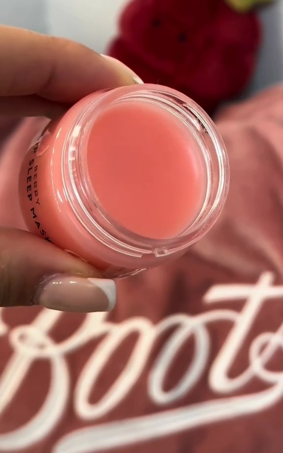 Pink lip sleep mask in a jar.