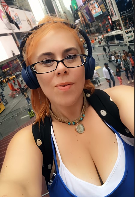 Selfie of Aimee Betro in Times Square.