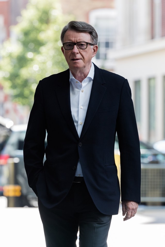 Lord Mandelson arriving at the BBC.